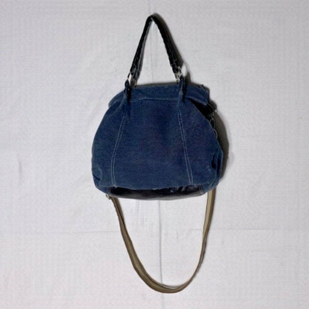 BLUE Textured Canvas Shoulder Crossbody Bag